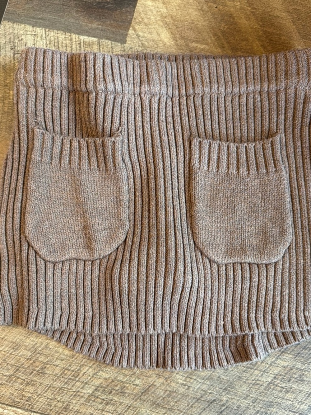Frankie's Bikinis Brown Ribbed Knit Skirt with shorts with Front Pockets
